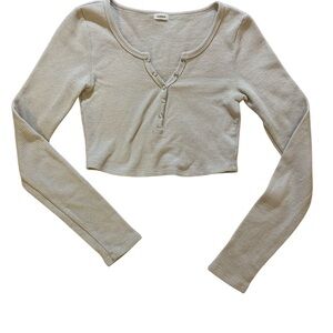 Garage Tan Long Sleeve Fitted Crop Top